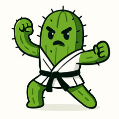 Obraz premium A vector illustration of a cartoon cactus character performing karate, cute and whimsical design. Minimalistic and editable vector artwork suitable for graphic design, cartoons, children’s projects,