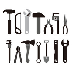 Silhouettes set of Construction tool collection, building, repair, house tools vector illustration
