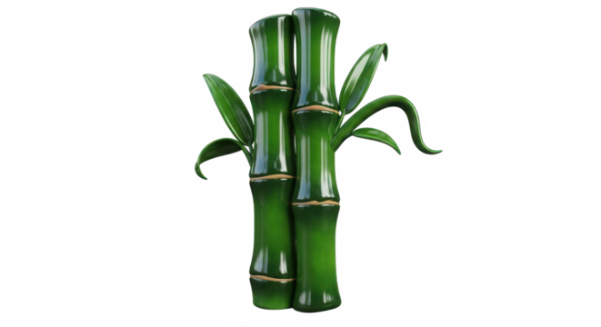 A cluster of vibrant green lucky bamboo stalks with visible nodes and a few delicate leaves isolated on transparent background