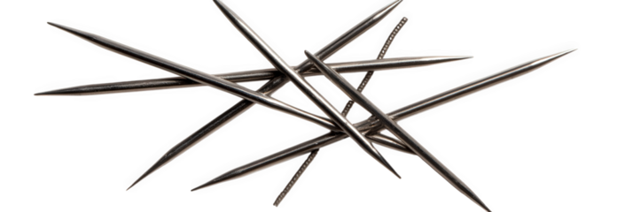Sharp acacia thorns isolated on transparent background, showcasing their needlelike structure and dark color, representing defense mechanisms in arid plants