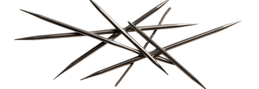 Sharp acacia thorns isolated on transparent background, showcasing their needlelike structure and dark color, representing defense mechanisms in arid plants
