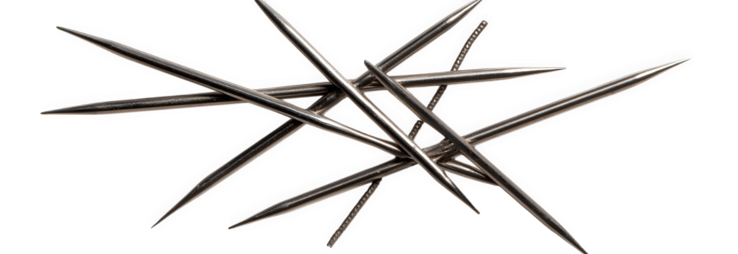 Sharp acacia thorns isolated on transparent background, showcasing their needlelike structure and dark color, representing defense mechanisms in arid plants