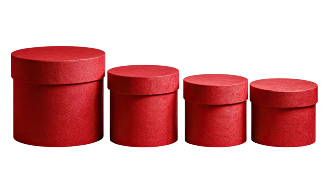 Red round gift boxes, tiered sizes