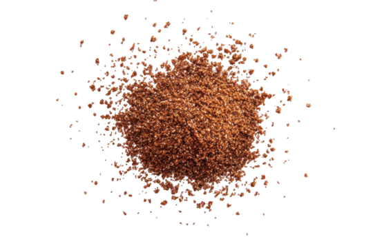 A pile of ground nutmeg isolated on transparent background, showcasing its rich brown color and aromatic texture, commonly used as a spice in culinary applications