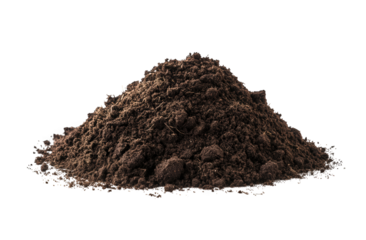 Pile of dark soil isolated on transparent background, showcasing its rich texture and organic matter, essential for gardening and plant growth