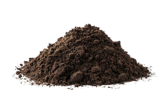 Pile of dark soil isolated on transparent background, showcasing its rich texture and organic matter, essential for gardening and plant growth