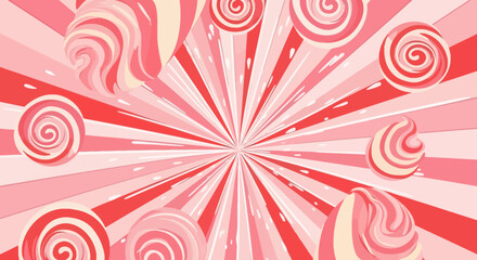 Whimsical Candy Land: A Sweet Escape with Retro Red and Pink Swirls Delight