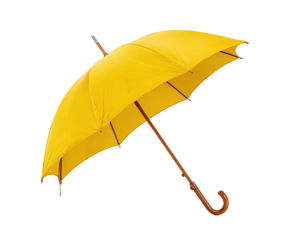 Yellow umbrella open, angled view