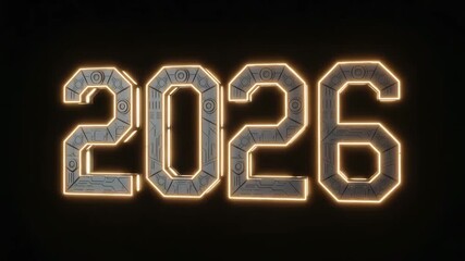 2026 futuristic glowing neon sign animation for new year countdown and technology background
