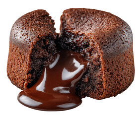 Chocolate molten cake, sliced open, showing gooey center