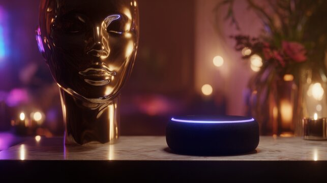 Minimalistic interior design with tech savvy features. Financial charts. Vibrant modern shelf: elegance and tech with decorative flair. Revenue graphs. Data analysis.