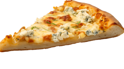 Slice of gourmet pizza with blue cheese
