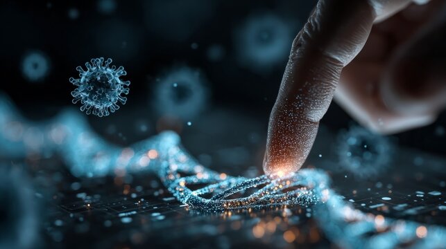 Holographic healthcare: a glimpse into the future of medicine. Contagious agents. High-tech medical scene with dna and digital innovations. Biohazard virus. Dangerous pathogens. - Powered by Adobe