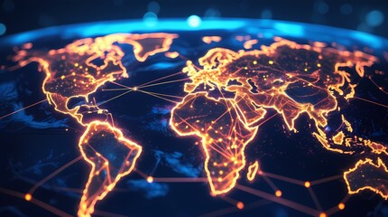 earth at night with digital connectivity concept