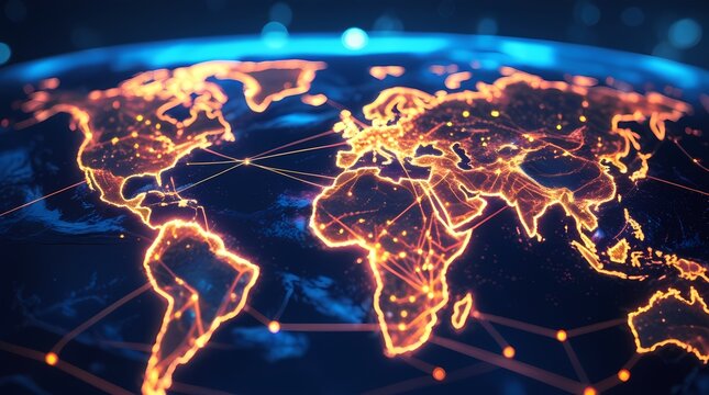 earth at night with digital connectivity concept
