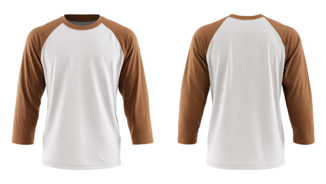 Two-tone baseball-style long sleeve shirt, front & back views