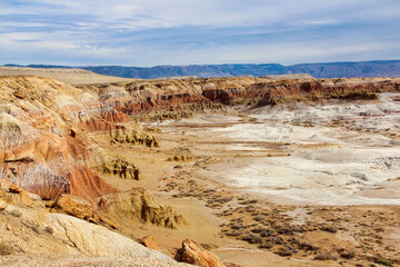 Brilliantly Colored Rock Formations at the Badlands of Devil's Kitchen Geologic Site in Wyoming.