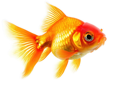 A stunning goldfish with shimmering golden scales and flowing fins, isolated on transparent background, capturing its graceful movement and vibrant colors in detail