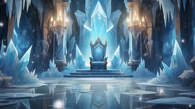 Fantasy ice palace throne room interior.