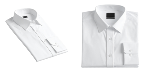 Folded White Formal Dress Shirt with Visible Collar and Cuffs, Isolated on Transparent Background