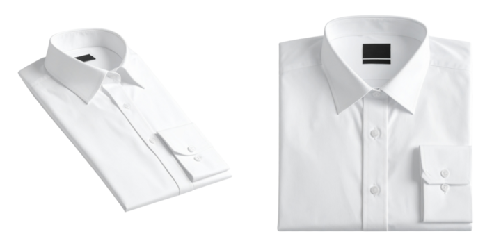 Folded White Formal Dress Shirt with Visible Collar and Cuffs, Isolated on Transparent Background