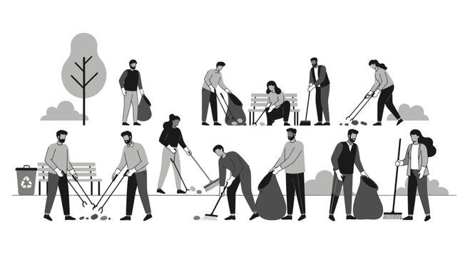 Group of People Cleaning Up Litter in a Park.
