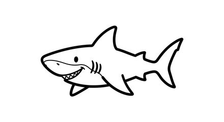 Obraz premium Cute cartoon shark with a friendly smile isolated on white background