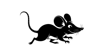 Obraz premium A playful black silhouette of a cartoon mouse running isolated on white background