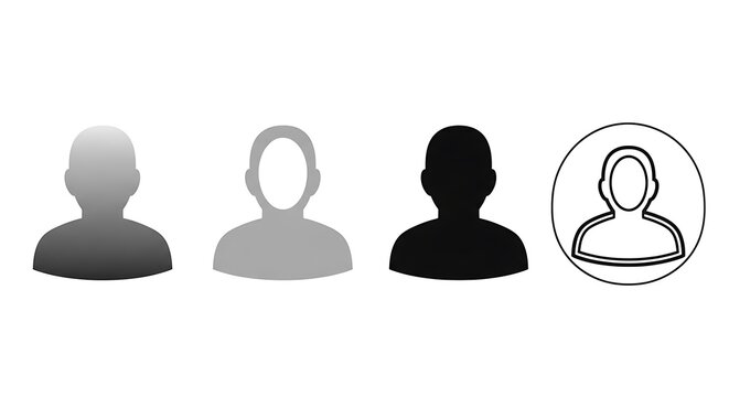 Four silhouette human head and shoulder icons representing different styles isolated on white background