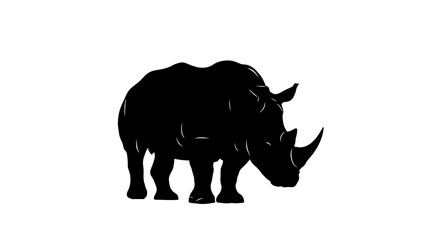 Obraz premium Silhouette of a rhinoceros head down grazing isolated on white background