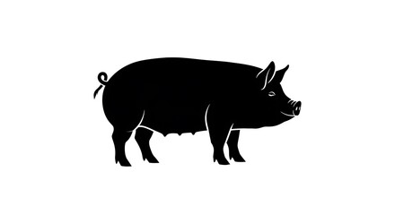 Silhouette of a black pig standing in profile isolated on white background