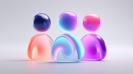 Colorful, glossy shapes arranged on light surface