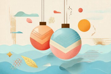 Abstract Pixelated Christmas Ornaments with Wave Patterns and Decorative Elements