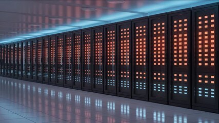 Data center servers humming with activity, powering global networks in sleek modern facility - Powered by Adobe