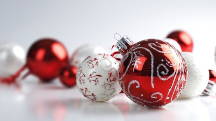 Yuletide serene: the art of seasonal adornment. Commercial image. Ornate delight: snowflakes and pine cones adorning christmas white. Clean retouch. Advertising photo.