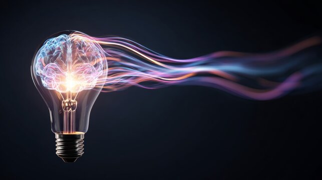 Illuminating minds: the fusion of creativity and intelligence. Connected devices. Vibrant ideas with illuminated bulbs and swirling patterns. Fiber optics. Network connectivity.