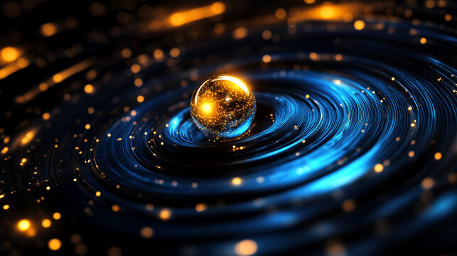 A 3D electron orbit model hovers above a surface, with glowing orbital paths and particle representation, illustrating atomic structure and quantum physics concepts.
- Powered by Adobe