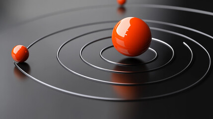 A 3D electron orbit model hovers above a surface, with glowing orbital paths and particle representation, illustrating atomic structure and quantum physics concepts.
