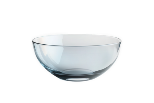Clear glass bowl isolated on transparent background, perfect for serving salads, soups, or desserts, adding a touch of elegance to any table setting or kitchen decor