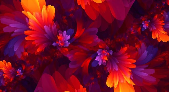 Abstract floral design with vibrant orange, red and purple hues