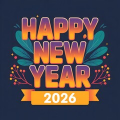 Happy new year 2026 text with decorative elements and a festive gradient, celebrating the upcoming year with a stylish design