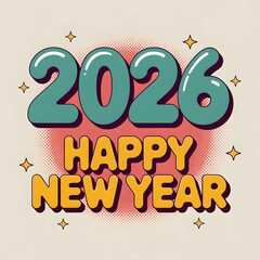 Happy new year 2026 text with stars and halftone effect
