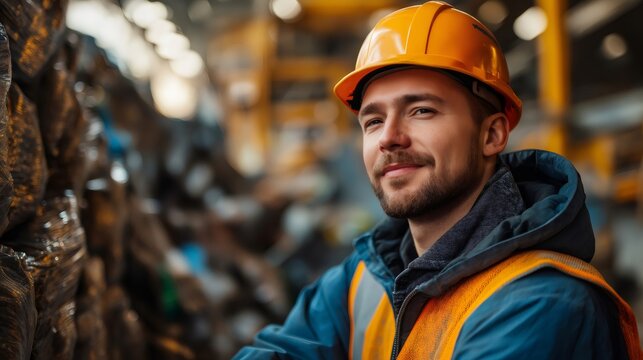 Confident man worker looking away in industrial warehouse - Powered by Adobe