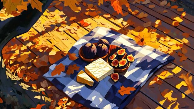 Autumn Picnic on a Wooden Deck
