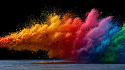 Idea exploding into rainbow dust with vibrant colorful particles radiating creativity energy imagination and inspiration symbolizing innovation thought expansion and dynamic conceptual visualization