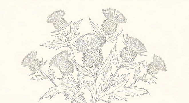 Botanical thistle illustration, detailed vintage drawing and floral design