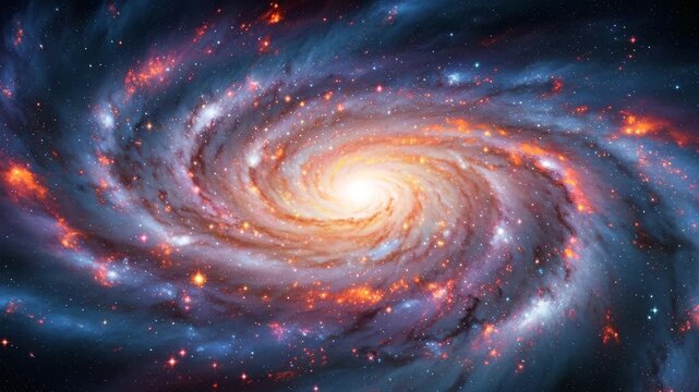 Majestic cosmic spiral galaxy with vibrant nebulae and glowing stars in deep space exploration and