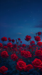 Vibrant Crimson Poppies Glistening in Moonlight: Stunning Floral Scene Under the Ethereal Night Sky