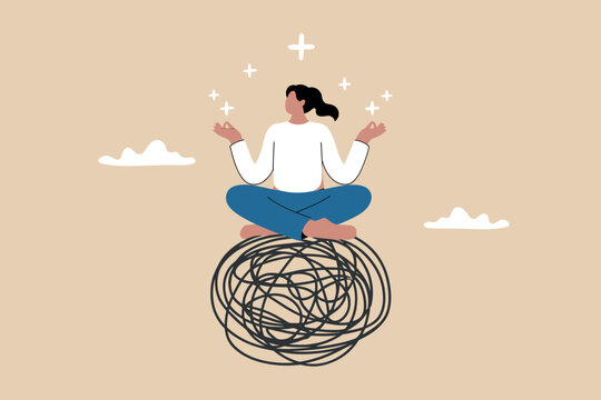 Woman finding inner peace and balance amidst chaos representing mental wellness and meditation as a path to serenity