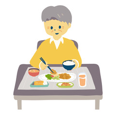 シニア男性の食事風景